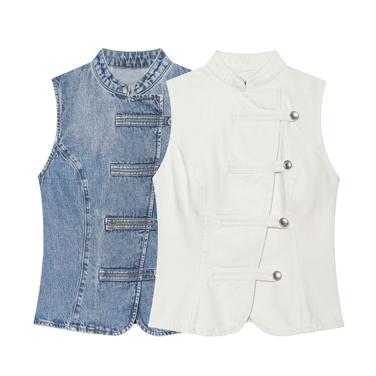 Women's Breasted decorative denim top