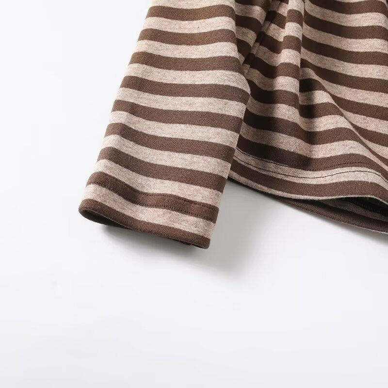 Women's casual striped boat neck long sleeved T-shirt