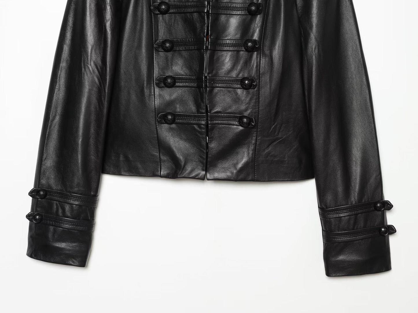 Women's short rope knot buckle imitation leather Coat