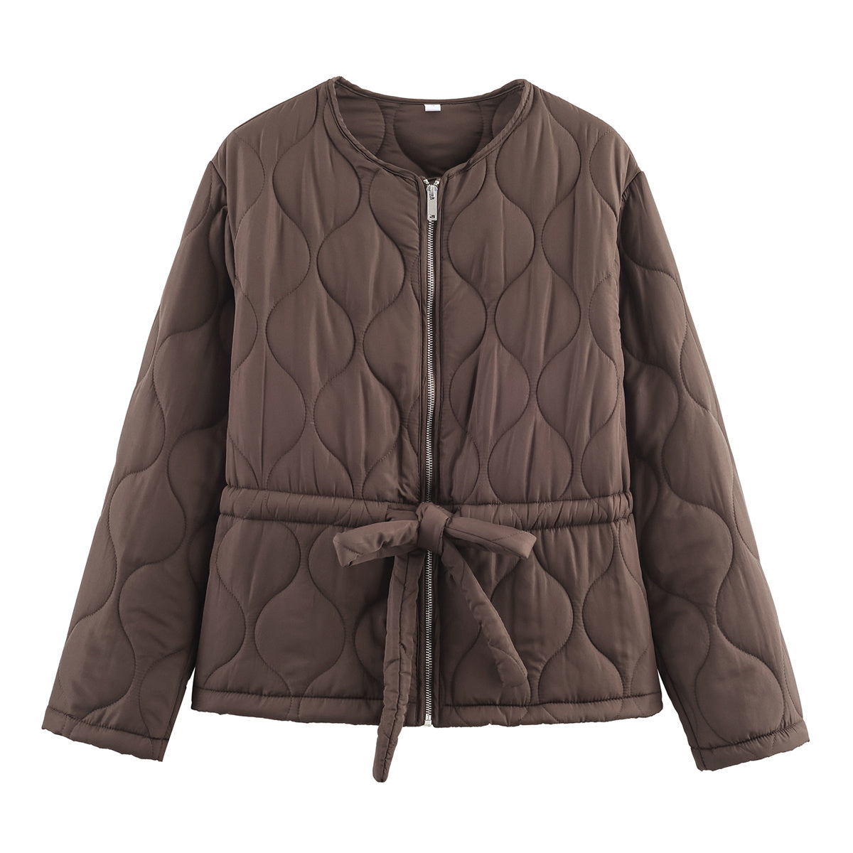 Women's with Belt round neck zipper cotton Coat