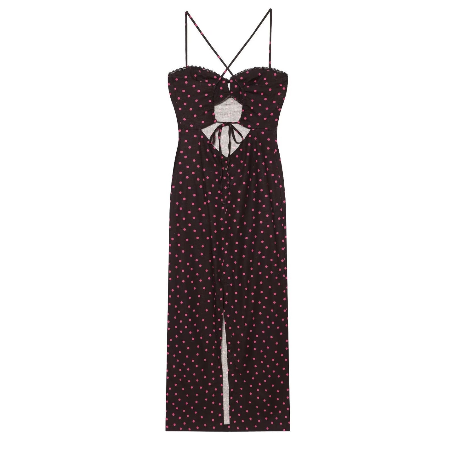 Women's polka dot suspender MIDI dress