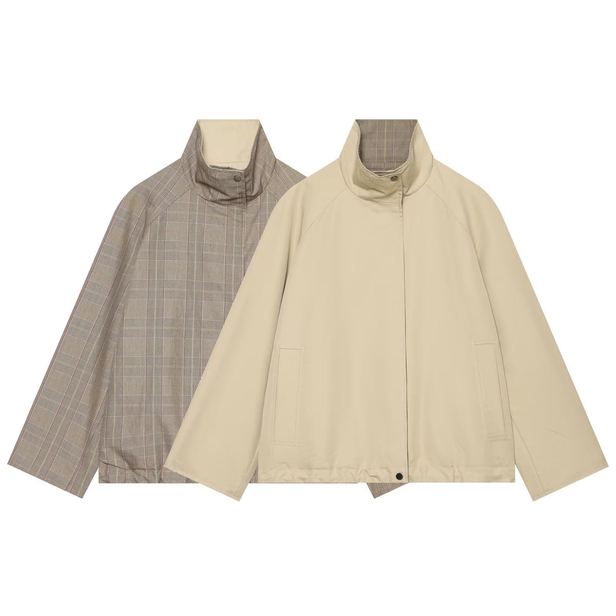 Women's double-sided wear short plaid windbreaker Coat