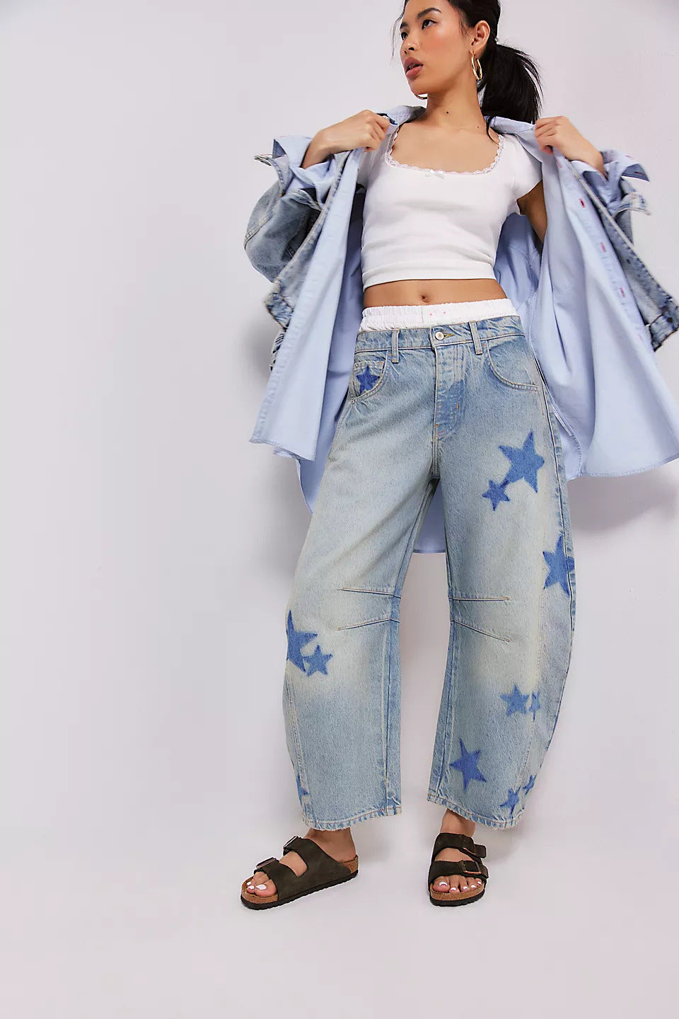 Women's New Fashion Joker Casual Loose Waist Tube Ladies Jeans