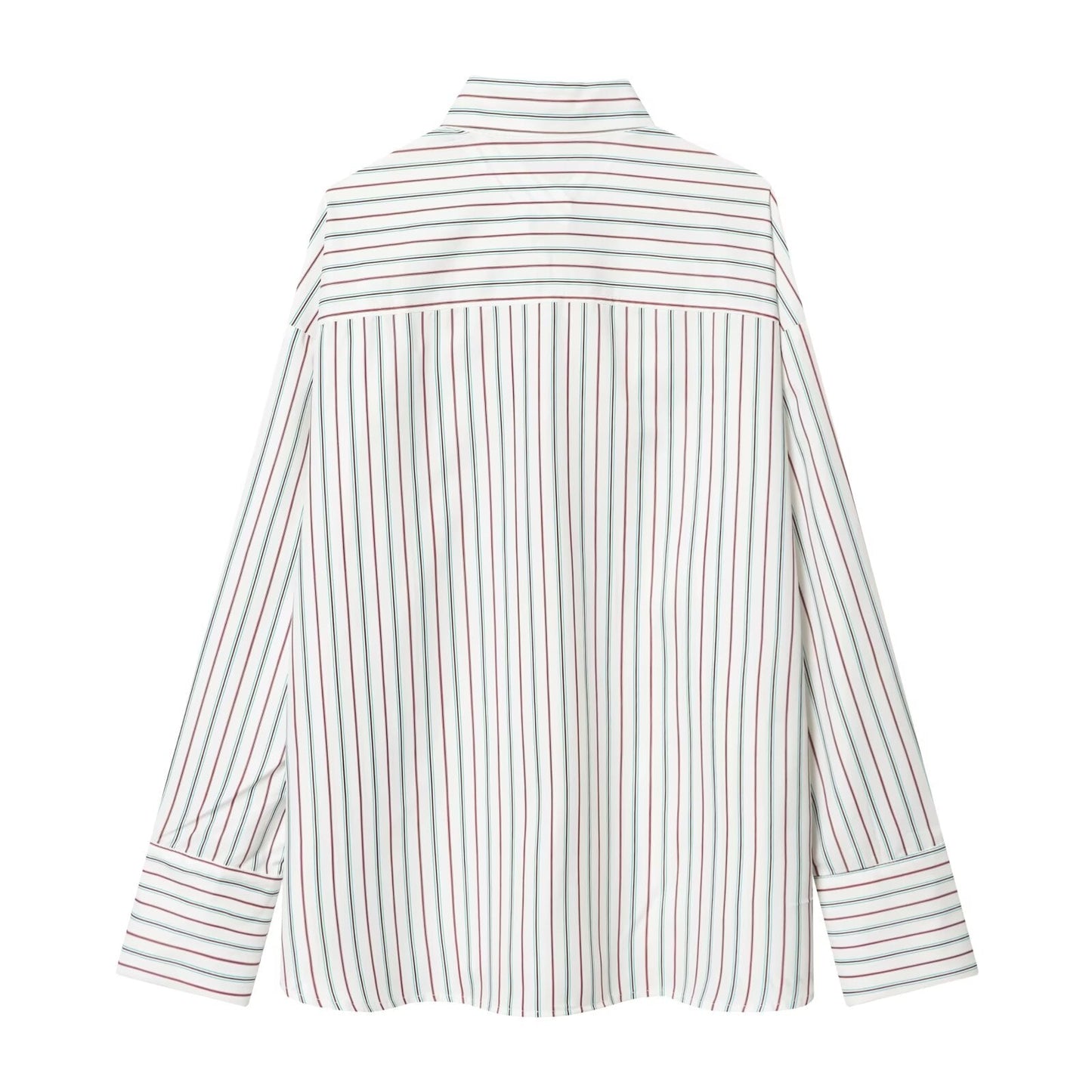 Women's New Scarf Decorative Striped Poplin Shirt