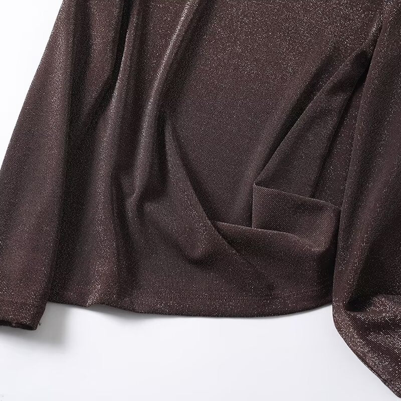 Women's metallic thread slim O Neck T-shirt