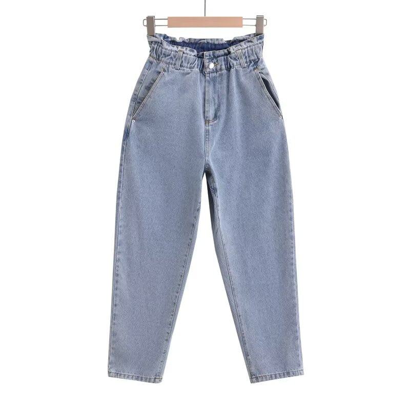 Women's casual high waisted paper bag style jeans