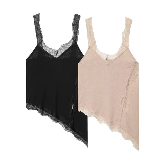 Women's lace asymmetrical cotton top