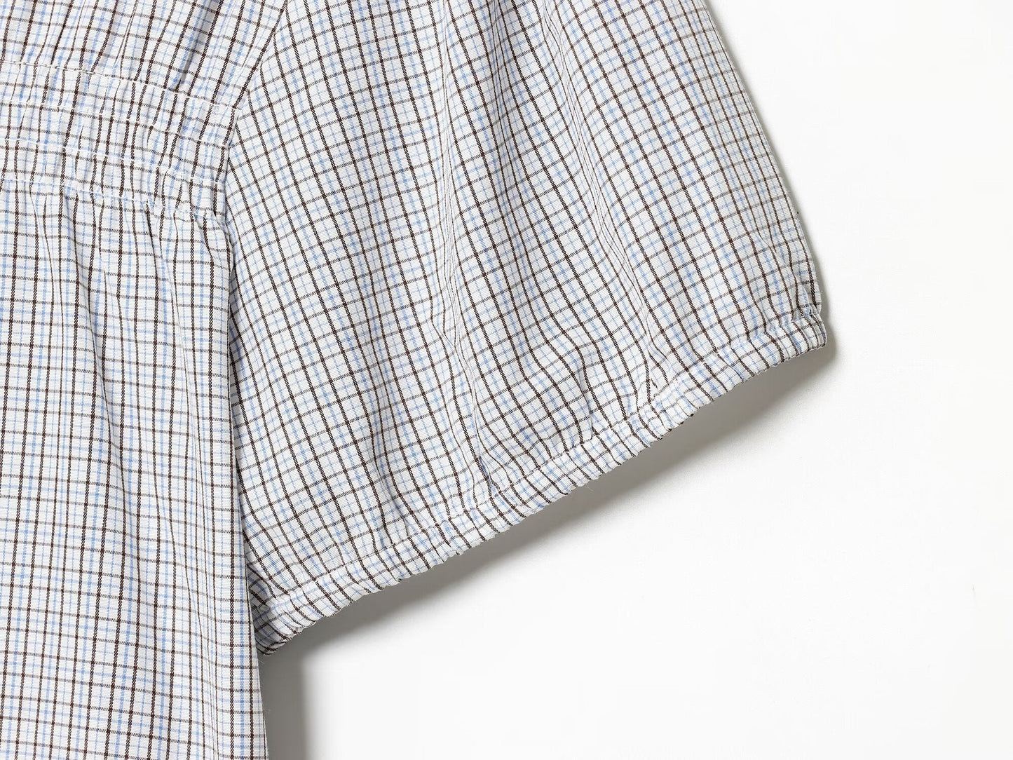 Women's short sleeved plaid elastic poplin shirt