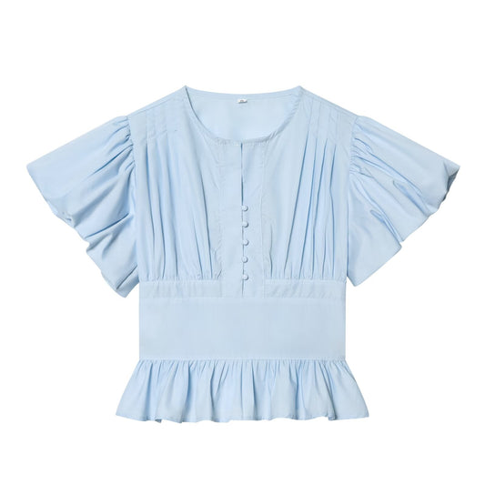 Women's bubble sleeve pleated decorative shirt