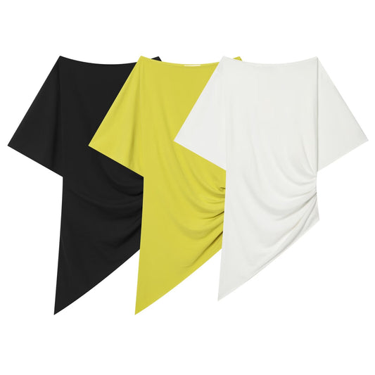 Women's boat neck asymmetrical pleated top