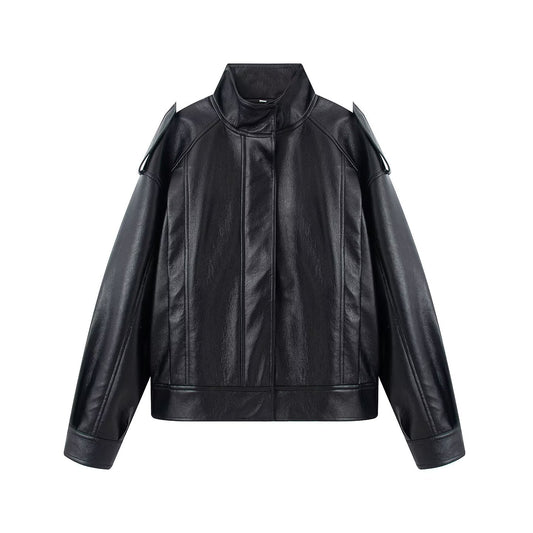 Women's black faux leather pilot jacket Coat
