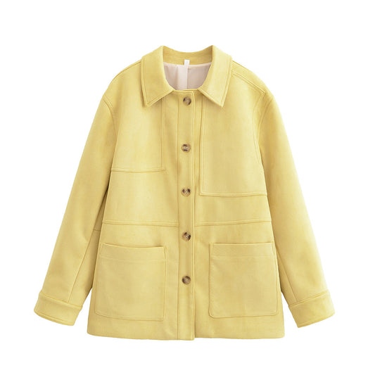 Women's new fashion loose single breasted long sleeved suede jacket