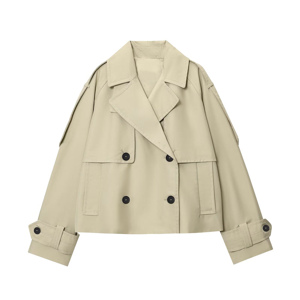 Women's new fashion short double breasted waterproof windbreaker jacket
