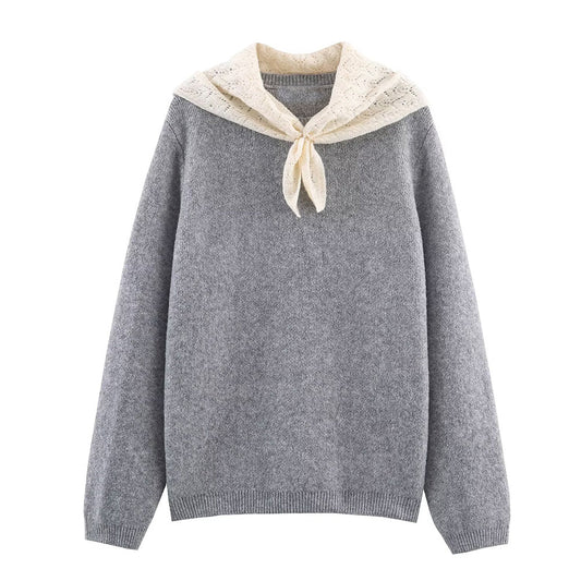 Women's Silk scarf decoration loose patchwork Knitted sweater