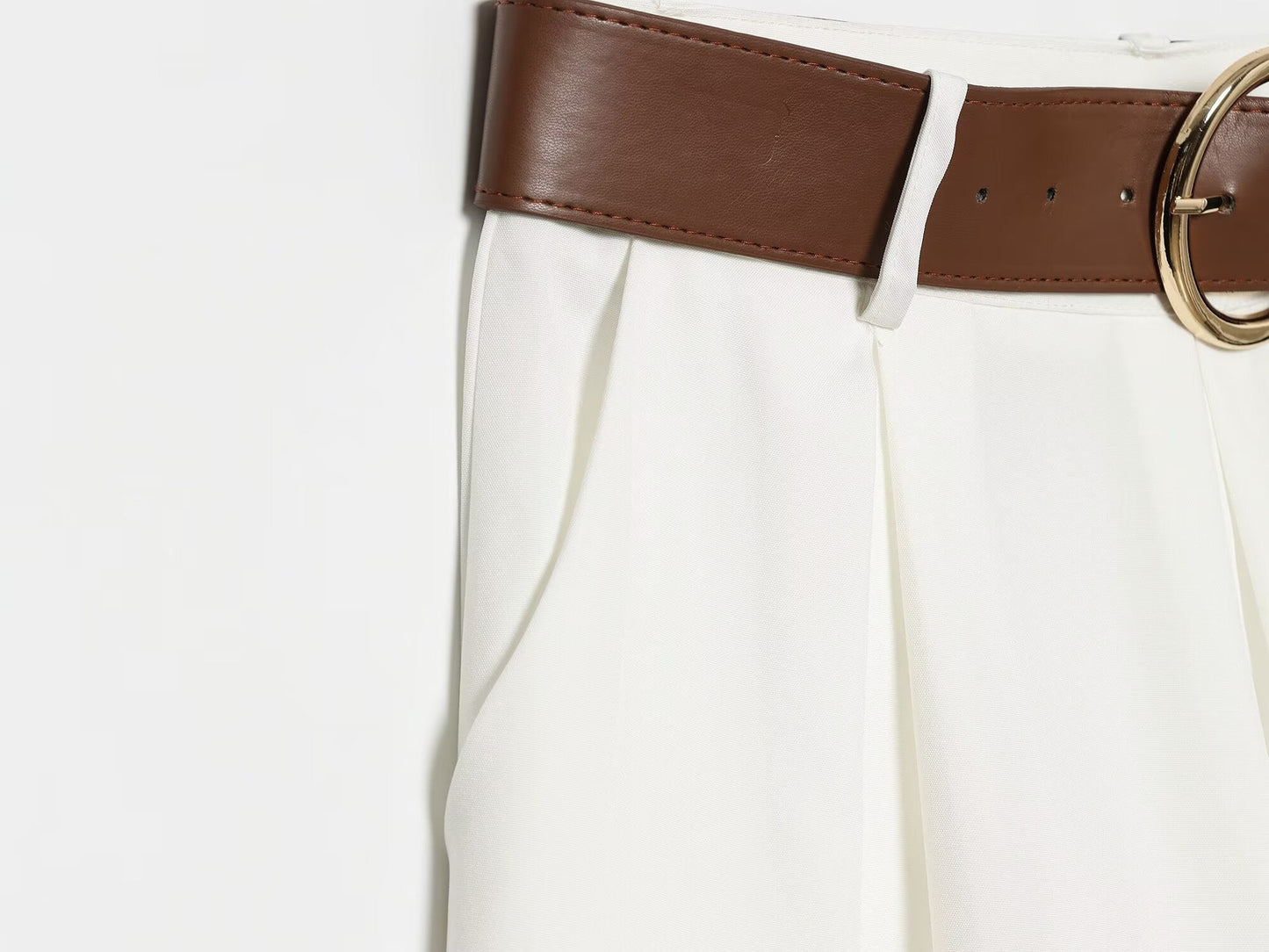Women's with Belt casual pleated wide leg pants