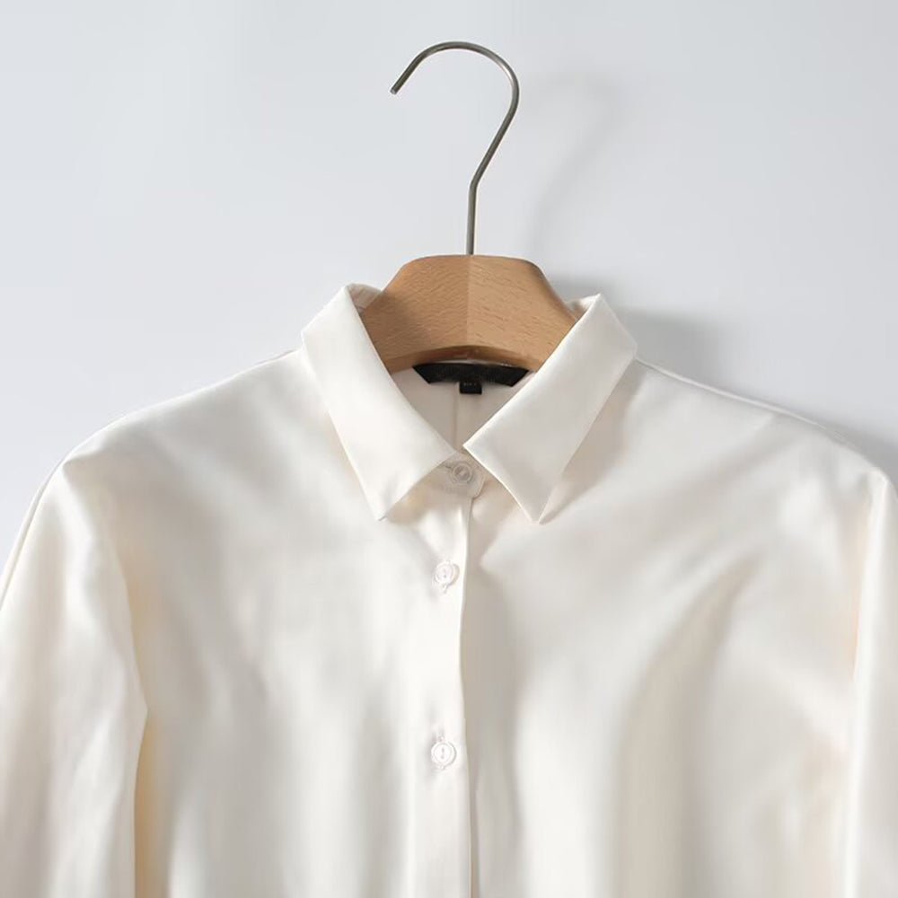 Women's casual satin textured button up shirt