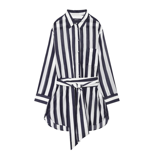 Women's With Belt Long Style Striped Shirt