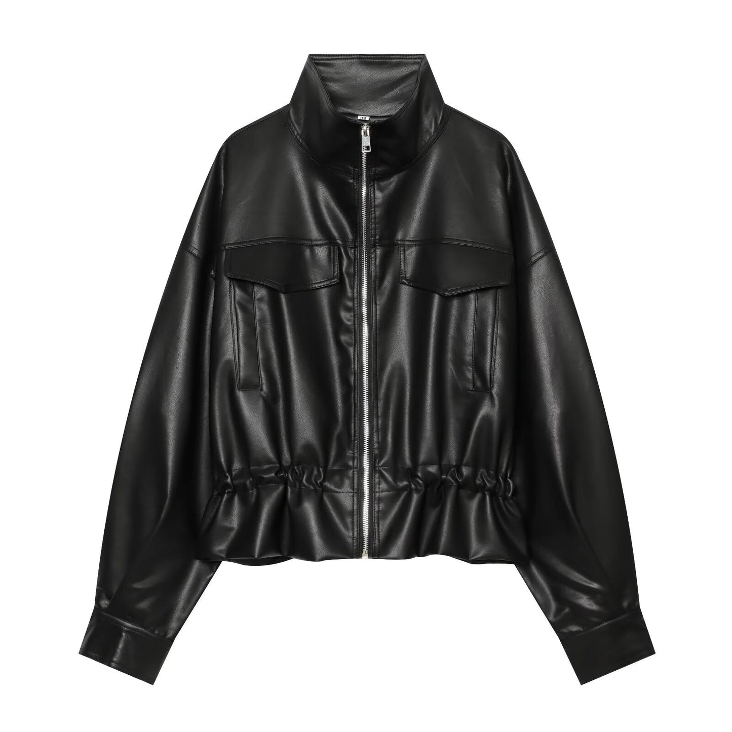 Women's leather effect adjustable waist jacket Coat