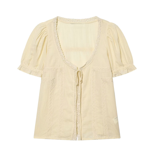 Women's embroidered chiffon lace up shirt