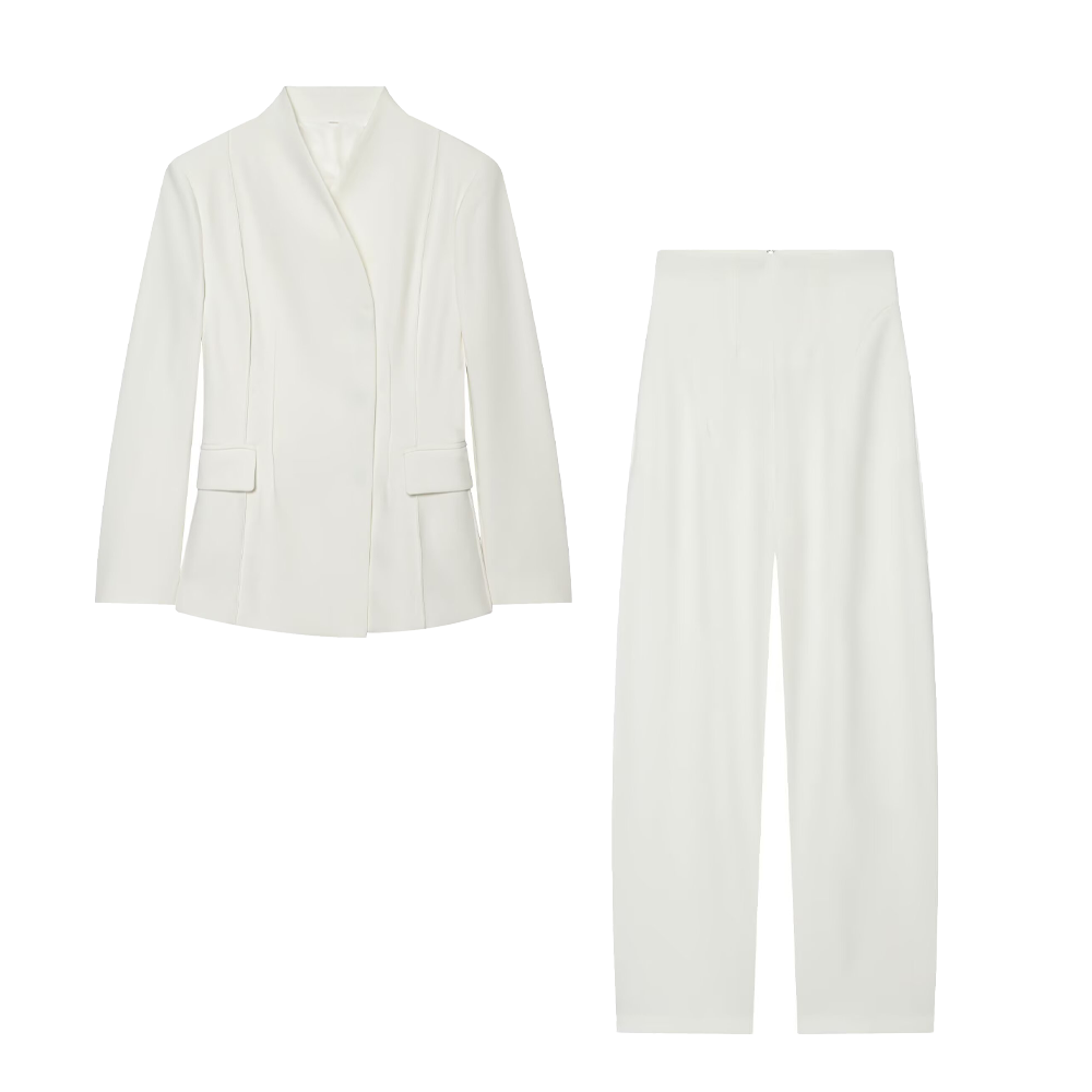 Women's 2025 new fashion black slim stand collar suit jacket+Pants suit
