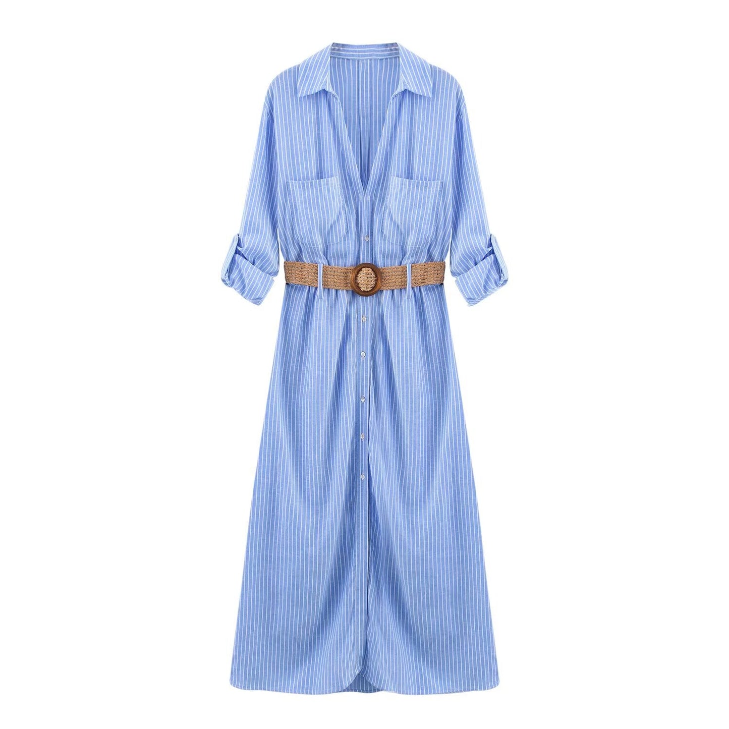Women's 2025 fashion chic retro women's dress with belt midi skirt