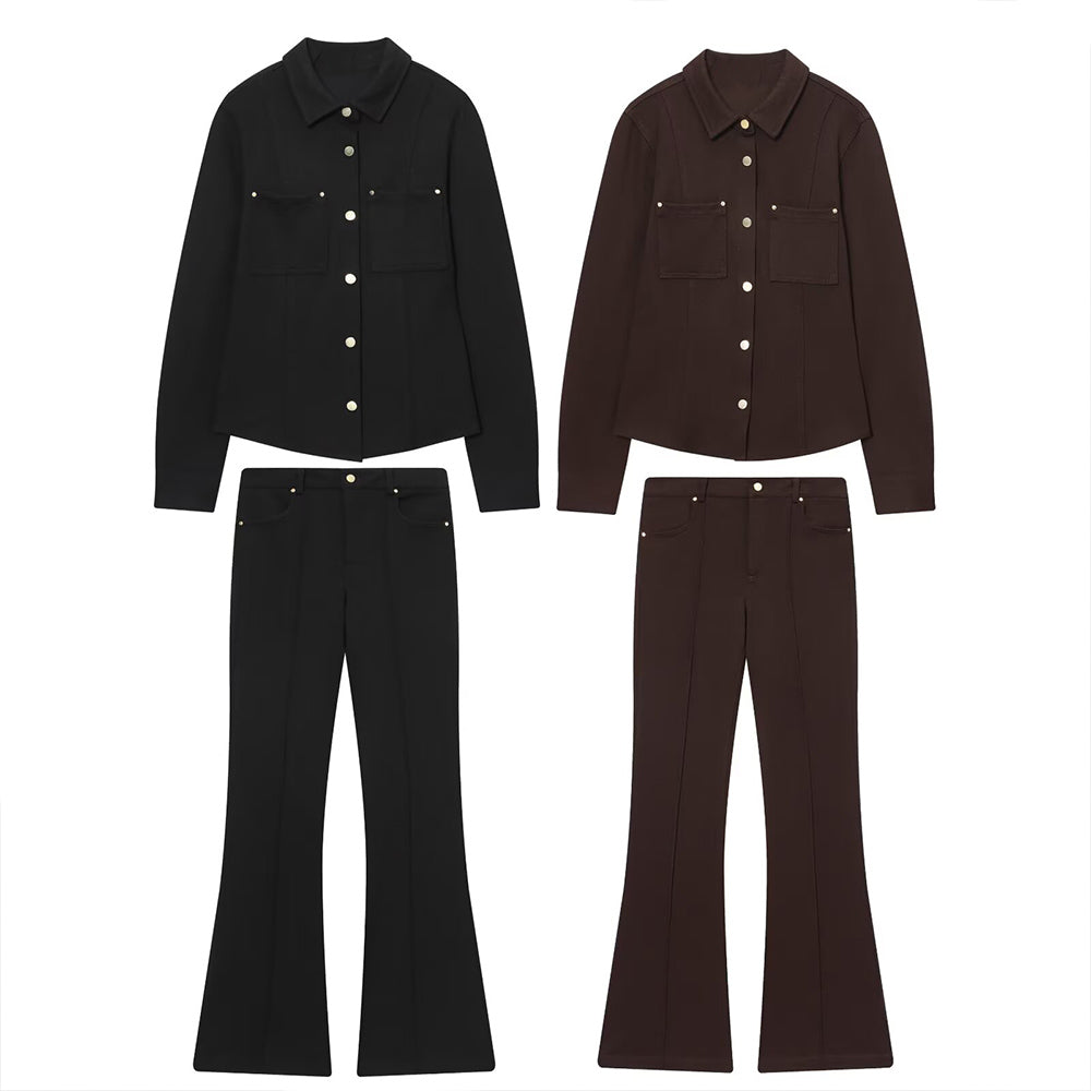 Women's 2 pieces slim single breasted crepe shirt+Pants