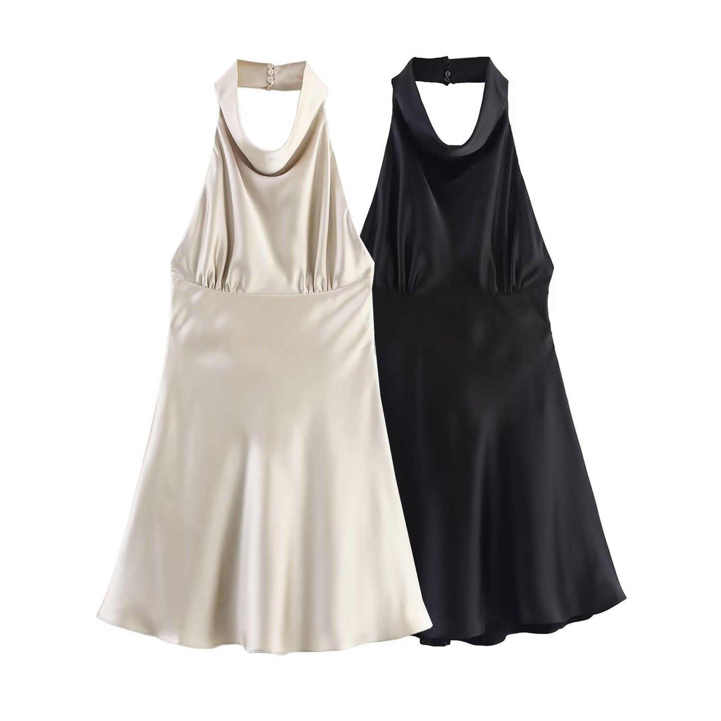 Women's new fashion backless bow decoration satin texture mini dress