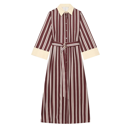 Women's with belt striped shirt style MIDI dress