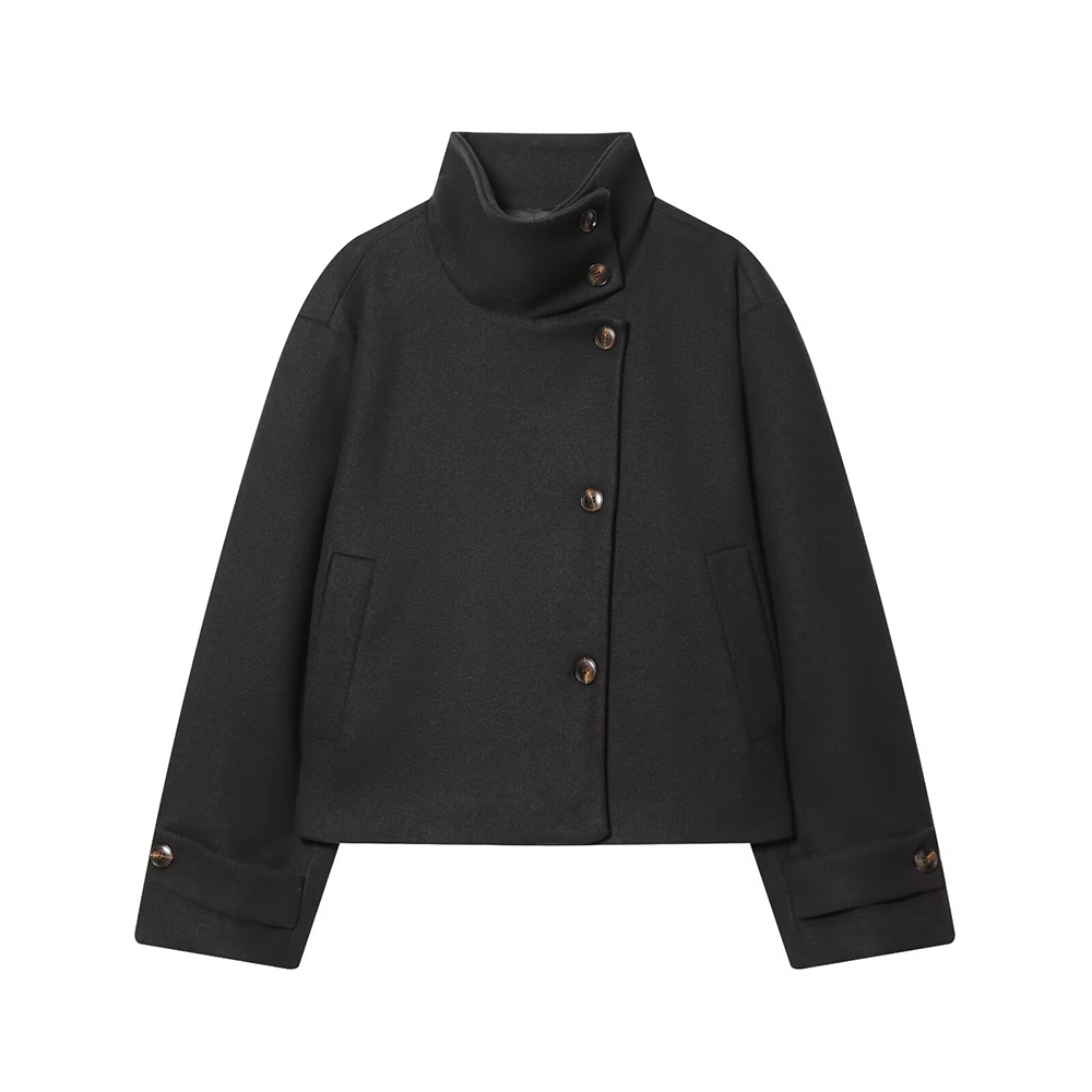 Women's new multi-color stand collar buttoned Coat