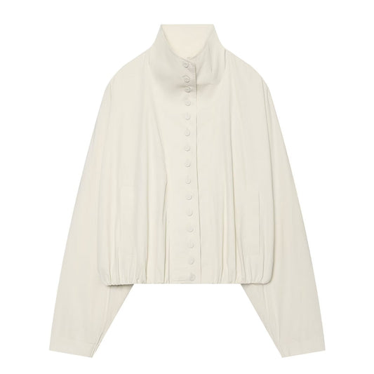 Women's standing collar single breasted nylon Coat