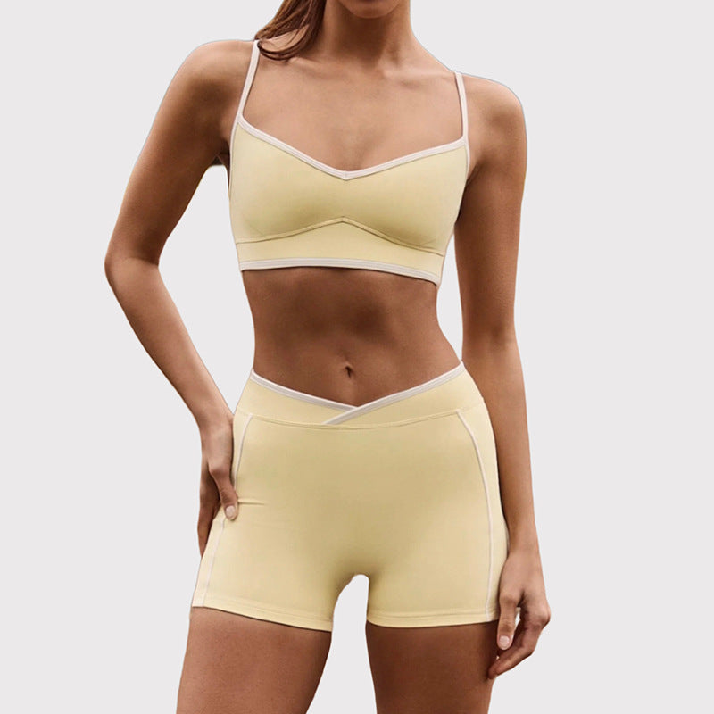 2026 New Women's Color Block Shockproof Hip-Lifting Shorts Yoga Suit