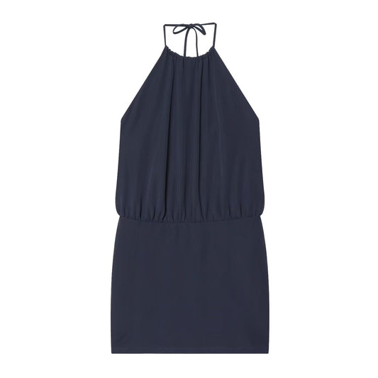 Women's backless draped halter neck dress