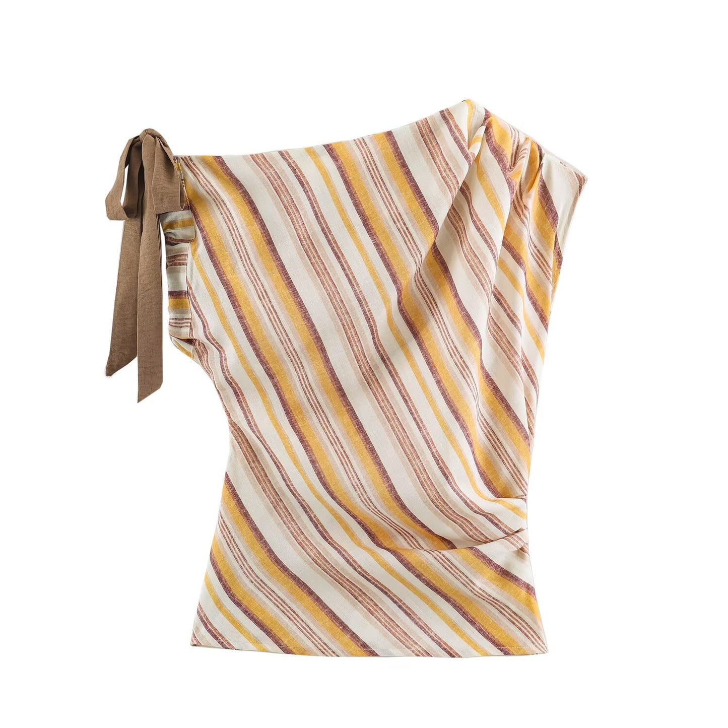 suit Women's 2 pieces bow decoration linen blended striped top+Pants