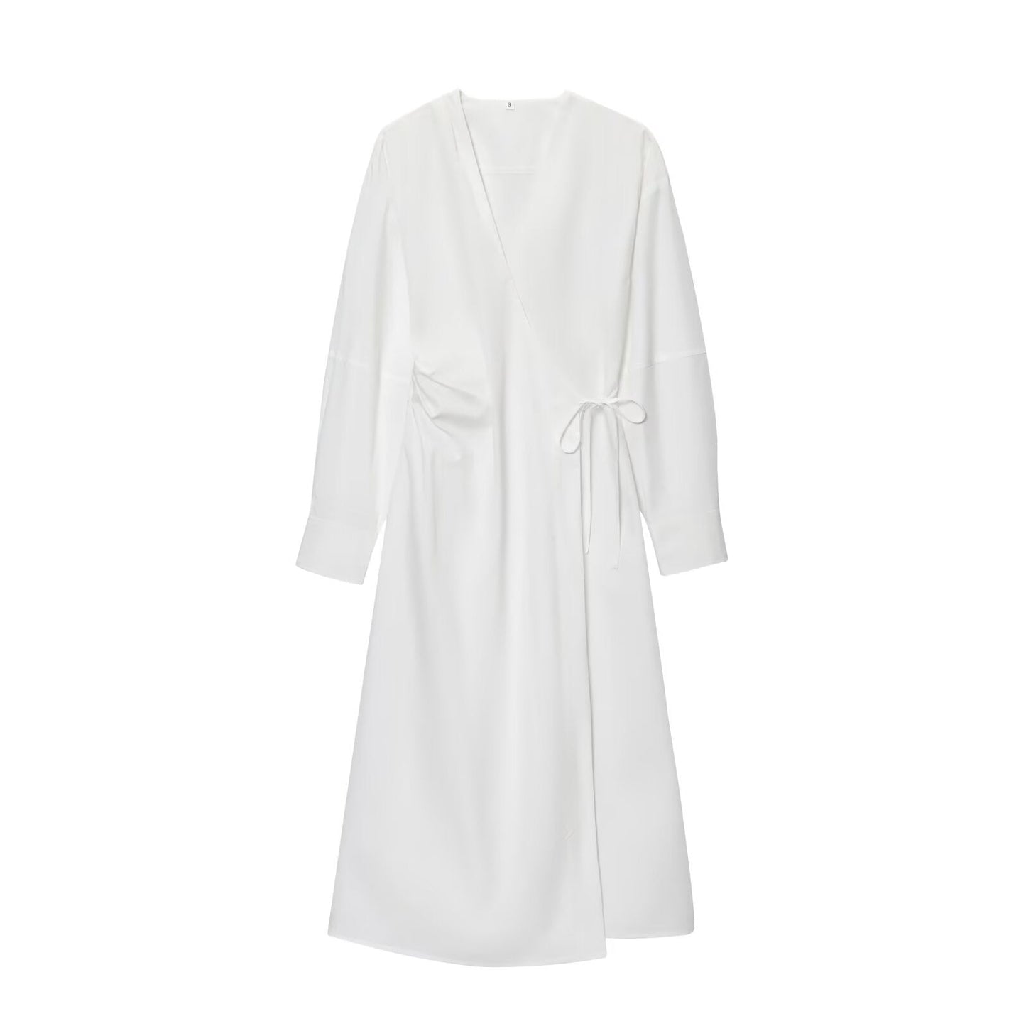women's new fashion cotton V-neck wrapped shirt style MIDI dress