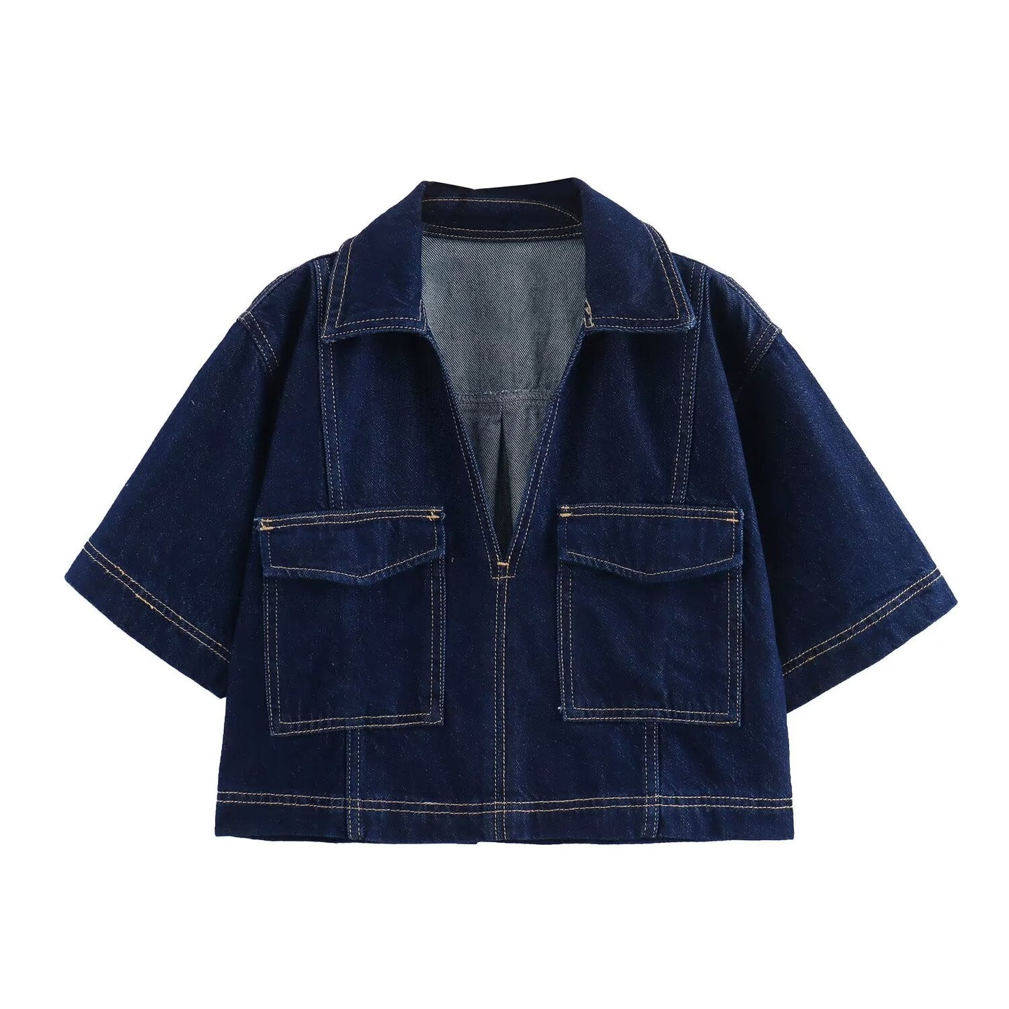 Ladies' new fashion casual short denim shirt retro short sleeved women's shirt chic top+Shorts Skirts Women's suit