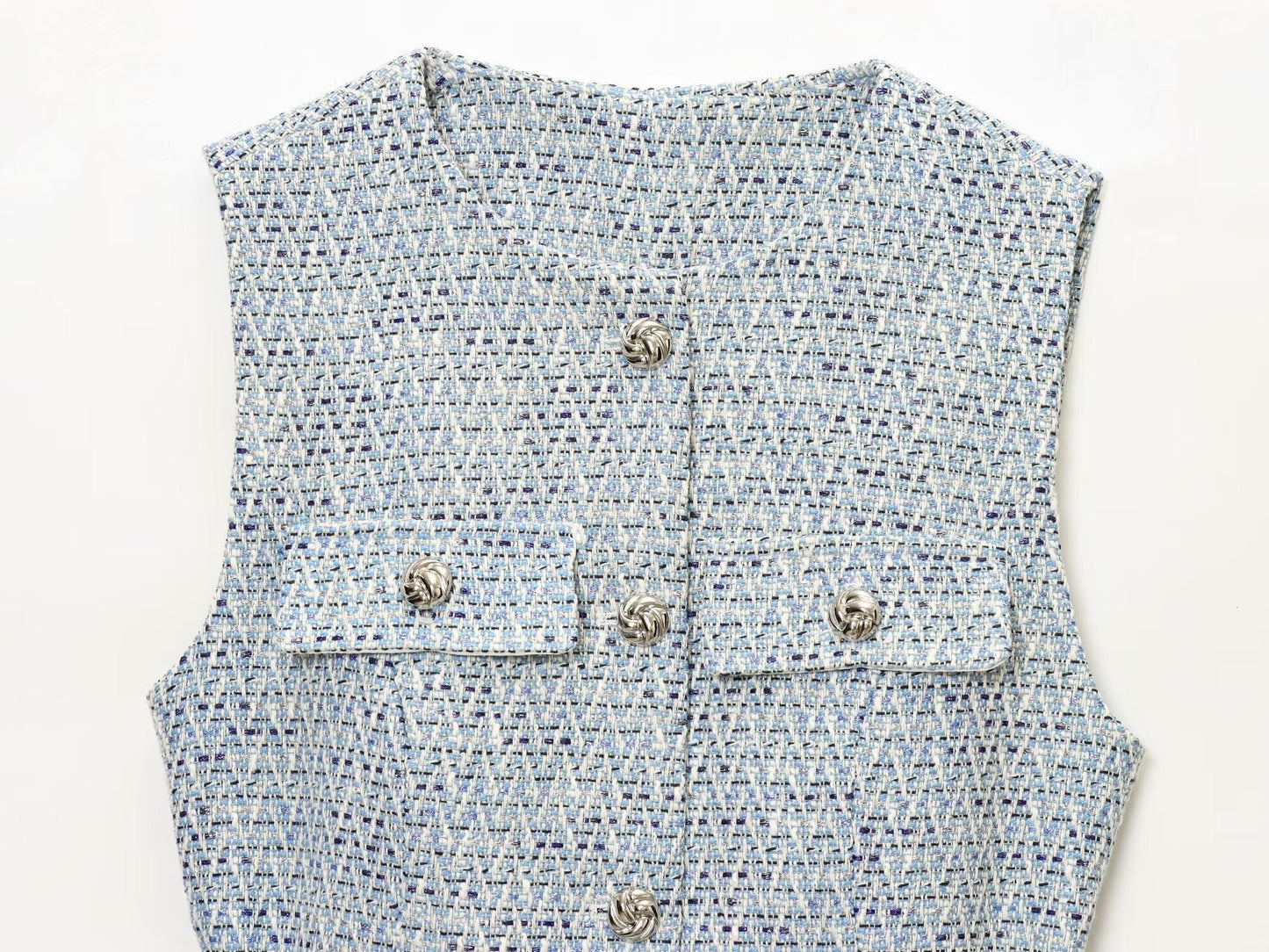 Women's new fashion with Belt bead decoration sleeveless textured vest