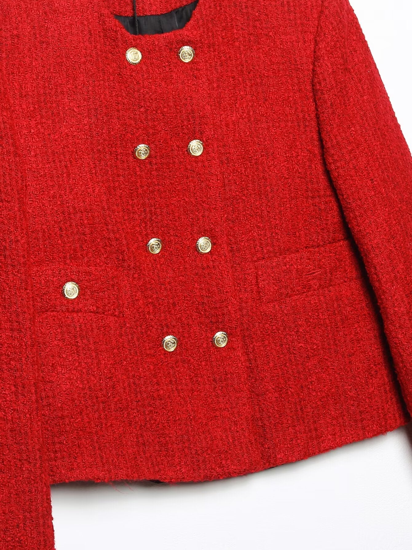 suit Women's 2 pieces short O Neck textured Blazer Coat +Skirt