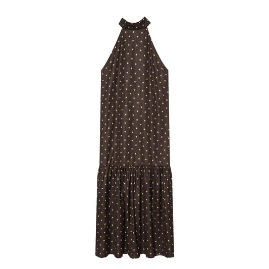 Women's polka dot hanging neck MIDI dress