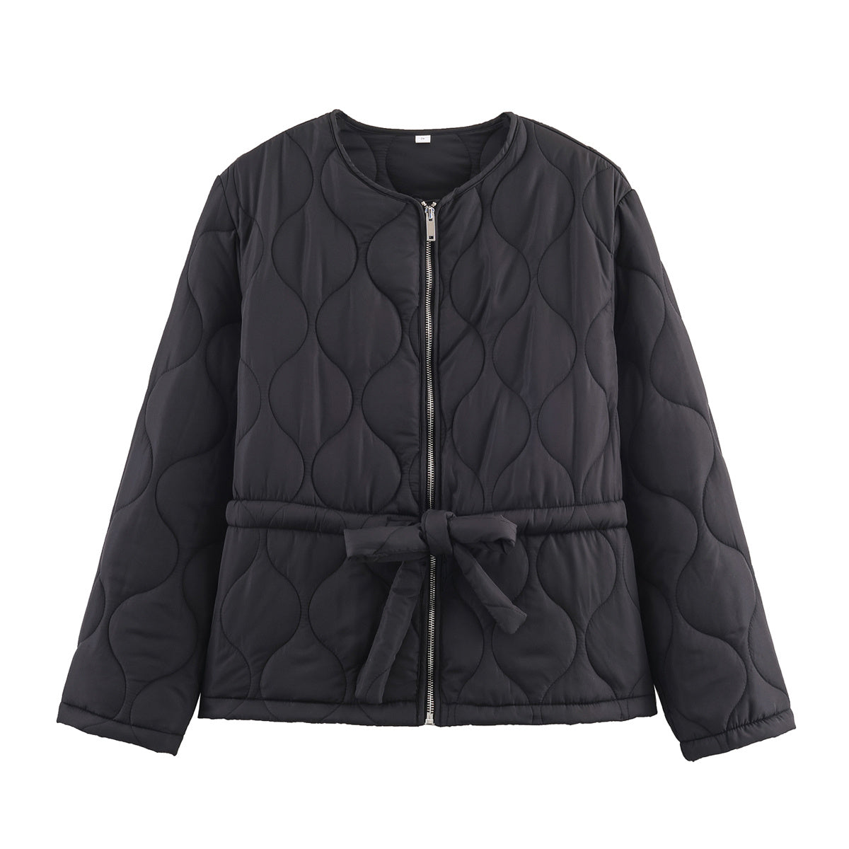 Women's with Belt round neck zipper cotton Coat