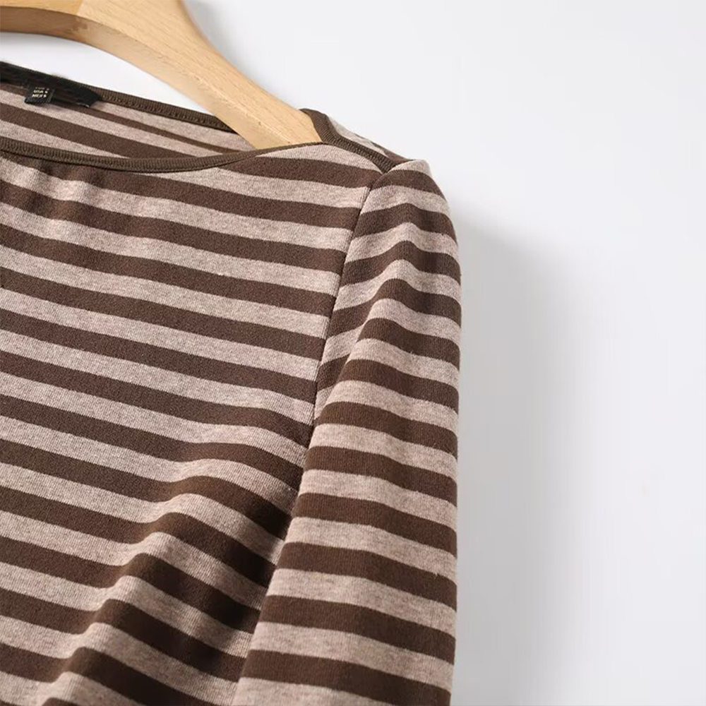 Women's casual striped boat neck long sleeved T-shirt