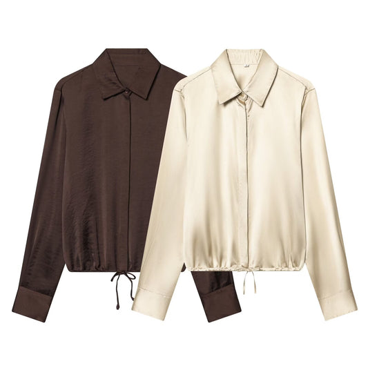 Women's with drawstring satin textured shirt