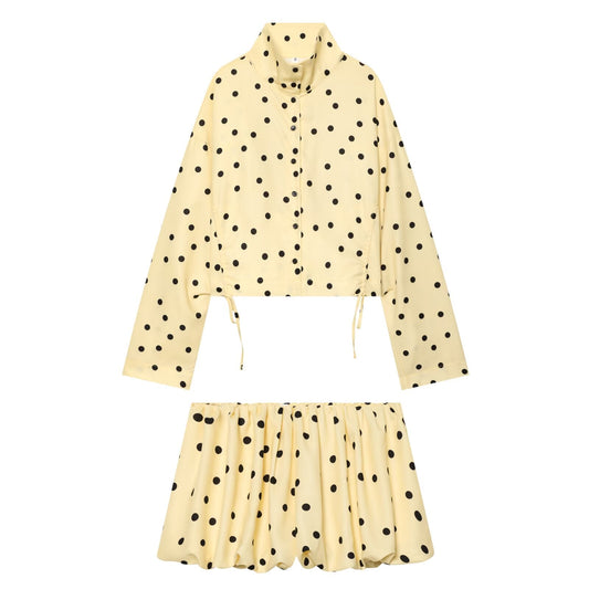 suit Women's 2 pieces short drawstring pleated polka dot Coat+Shorts