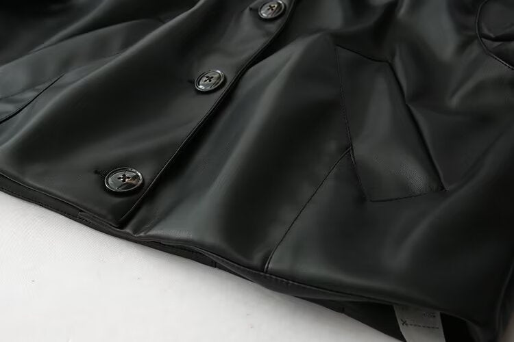 Women's short PU leather jacket Coat