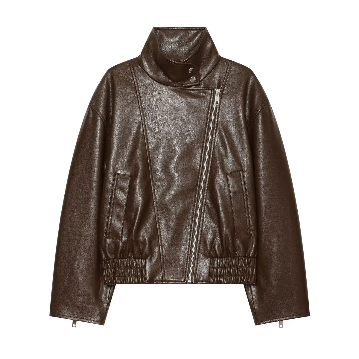 Women's large lapel imitation leather jacket Coat