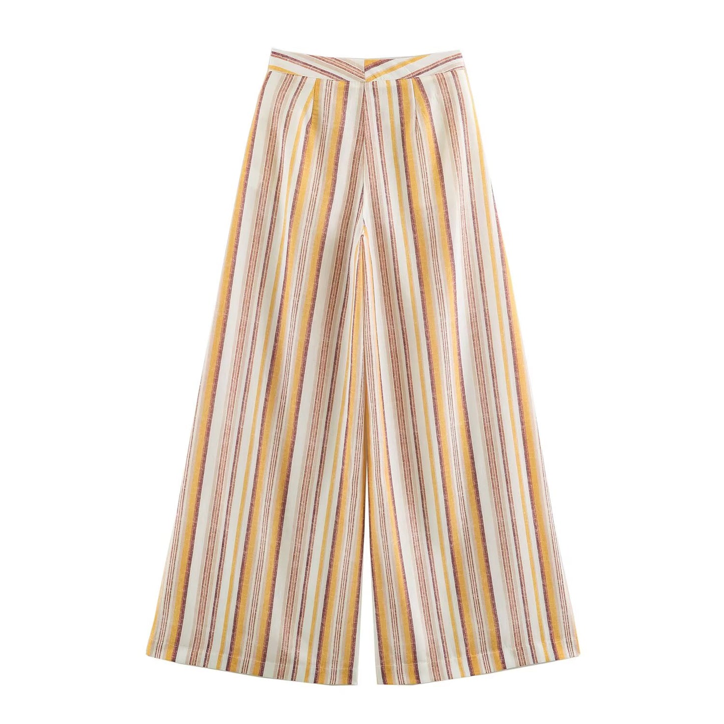 suit Women's 2 pieces bow decoration linen blended striped top+Pants