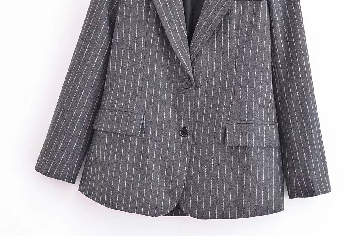 suit Women's 2 pieces Lapel fine stripe Blazer Coat+Skirts