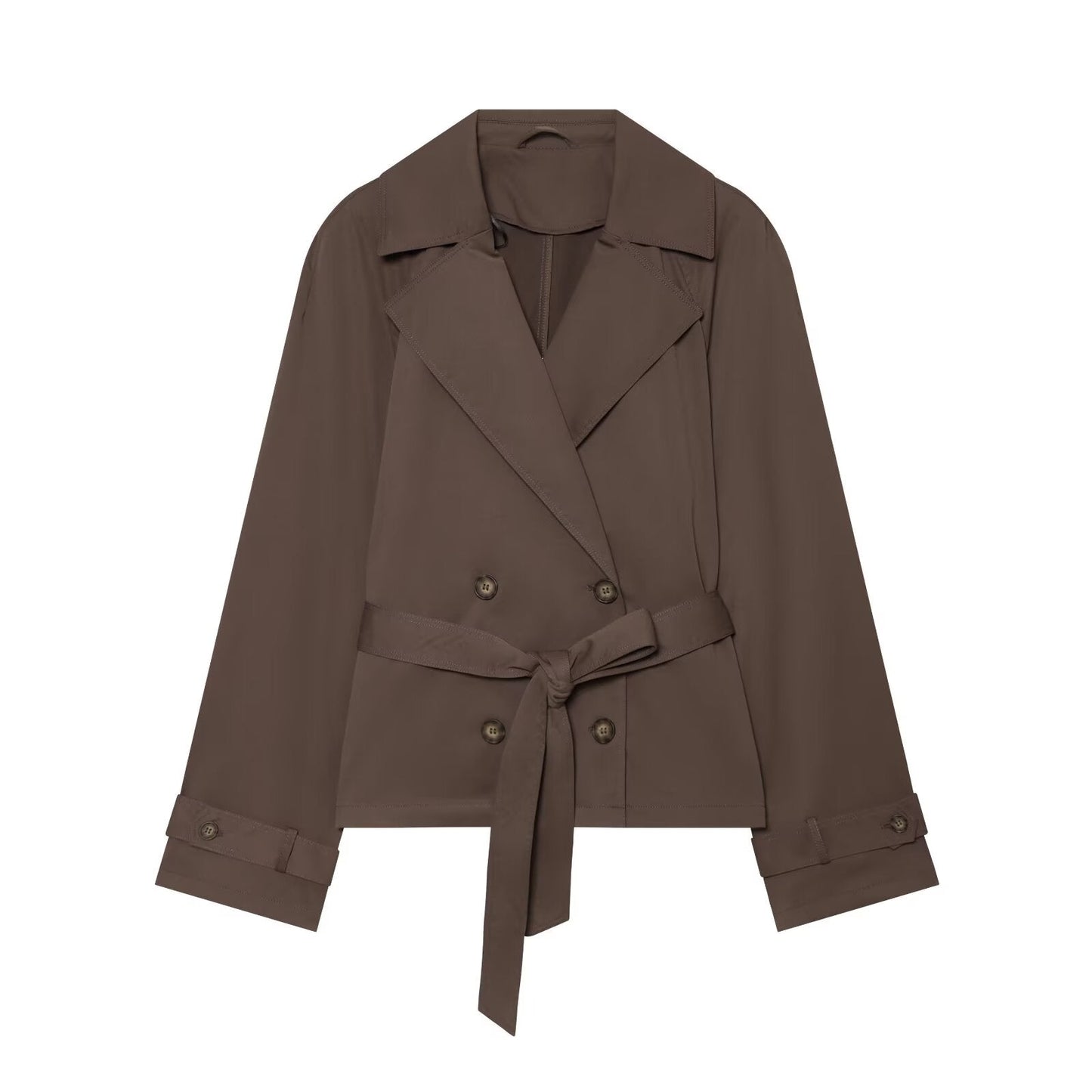 Women's With Belt Short Double breasted Windbreaker Coat