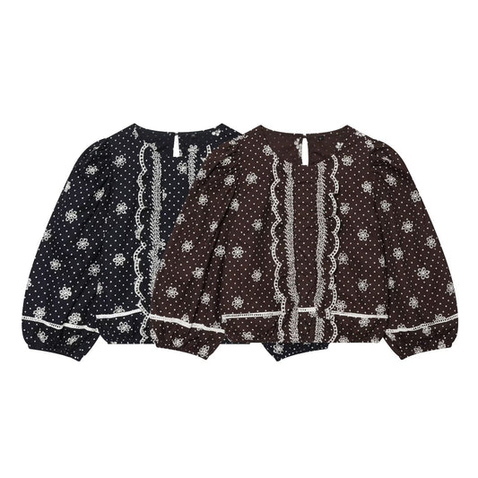 Women's hollowed out embroidered polka dot shirt