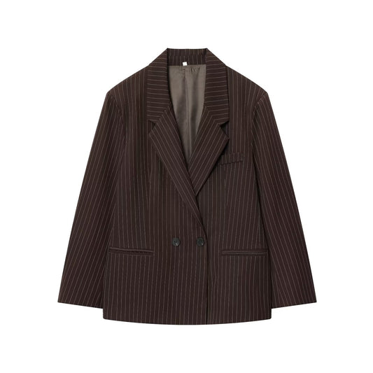 Women's new fashion loose double breasted thin striped suit jacket