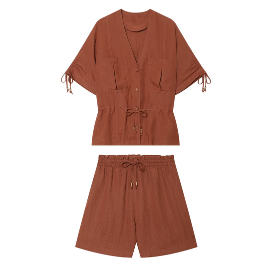 suit Women's 2 pieces beaded decorative short sleeved Coat +shorts